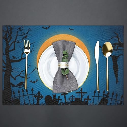 Miniatura 4 de Halloween Witch Broom Placemats Set of 6 Fabric Placemats Square Placemat for Kitchen Table Heat Resistant, Easy to Clean Table Placemats 12x18 Inch