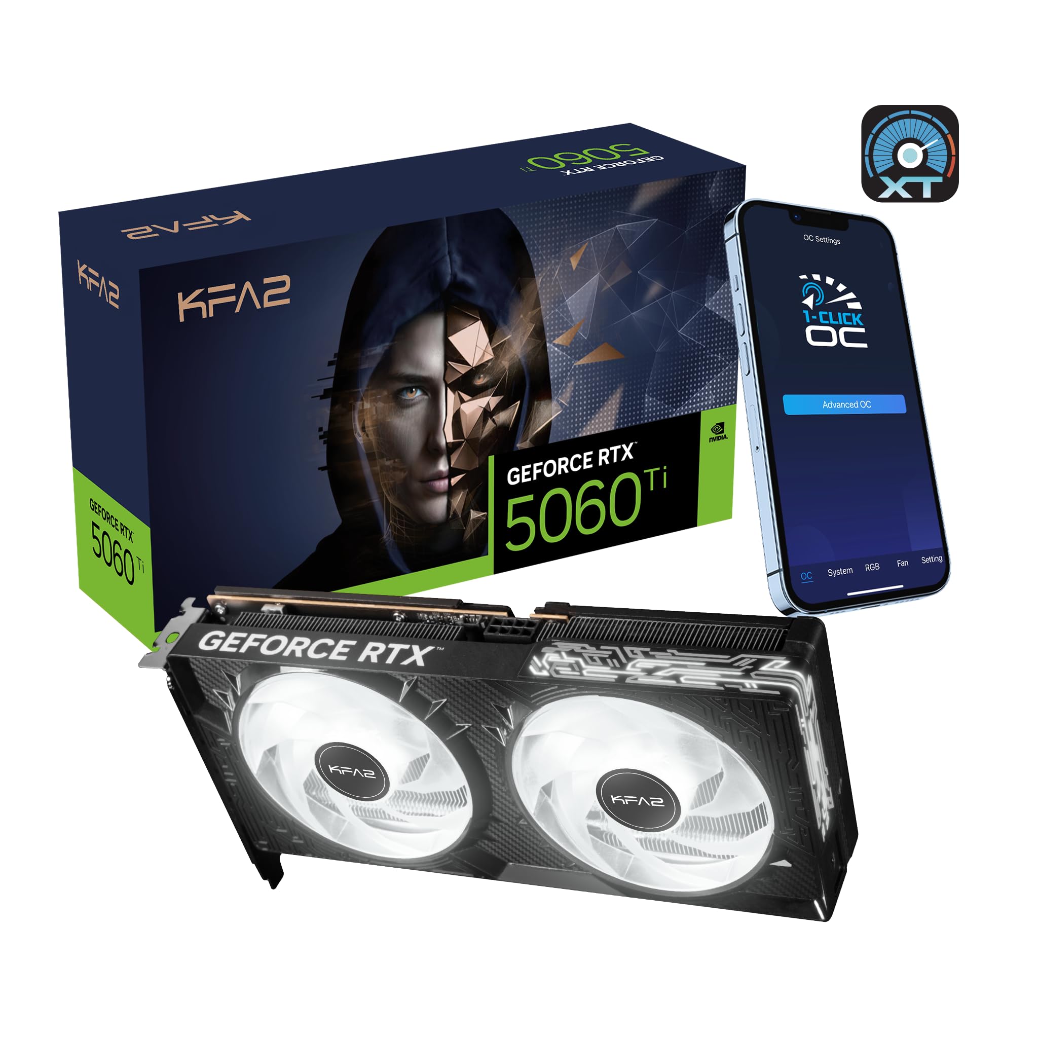 KFA2 GeForce RTX 5060 Ti 16GB 1-Click OC, Xtreme Tuner App Control, 16GB, GDDR7, 128bit, DP 2.1b*3/HDMI 2.1b/DLSS 3/Gaming Grafikkarte