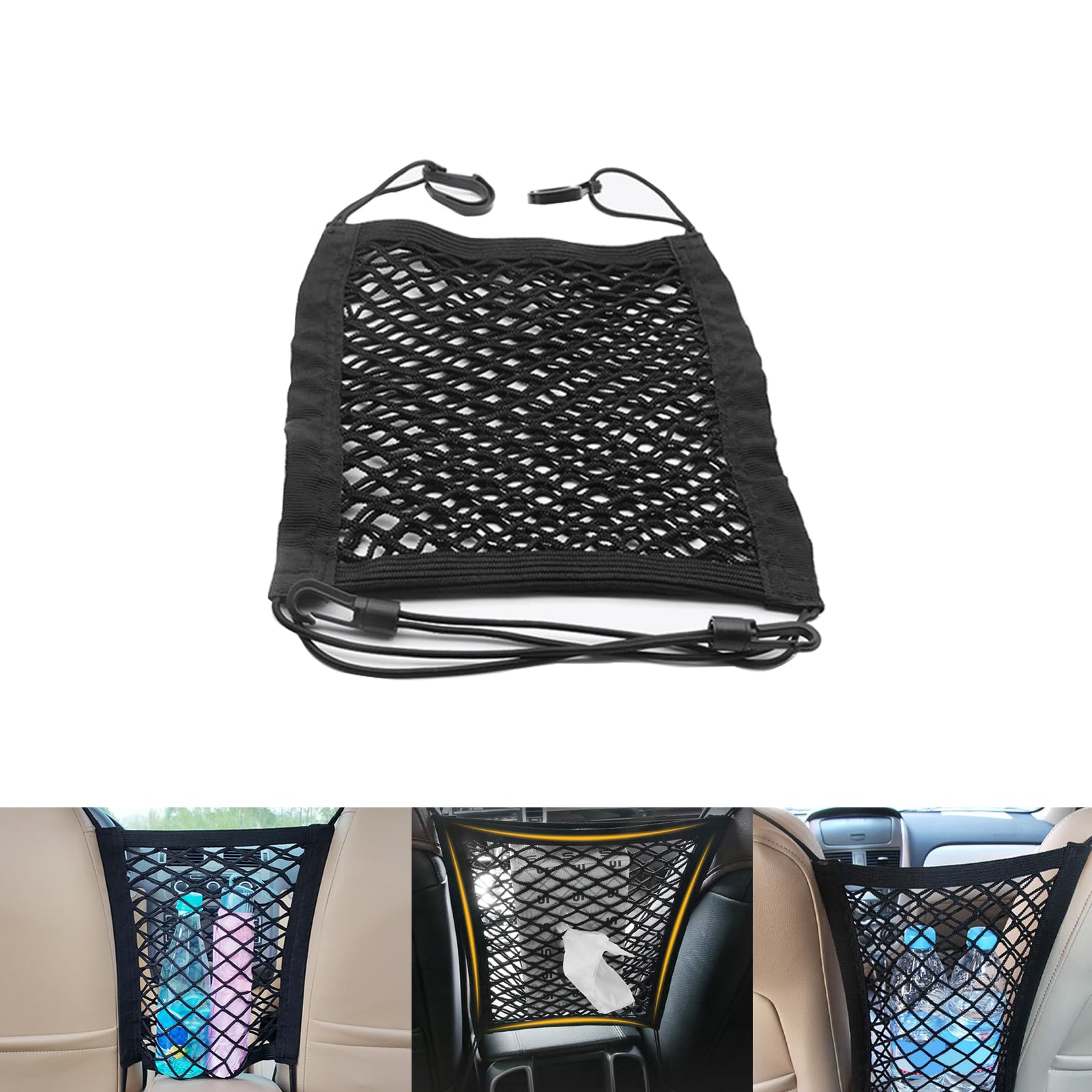 Sac En Filet De Voiture 3 Couches - Rangement Dossier Siège, Porte-Sécurité Enfant Et Bagages