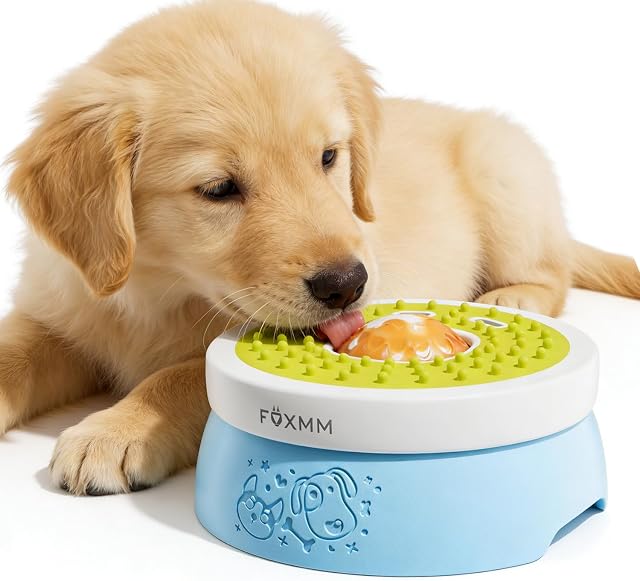 FOXMM Dog Lick Bowl Slow Feeder, Dog Enrichment Toy with Rolling Ball Bowl | 1Cup/8 FL OZ Non-Spill Licking Bowl for Dog,for Yogurt,Bone Broth & Wet Food Suitable for Puppy,Medium and Large Dog Lick Toy