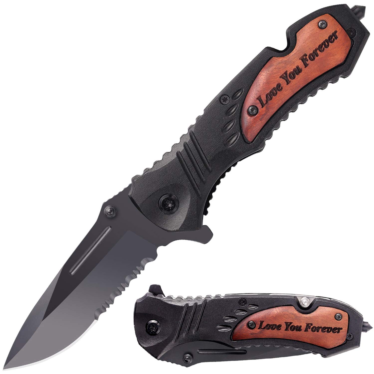 awofer Engraved Pocket Knife -Wood Anniversary Idea for Him Boyfriend Husband - Personalized Knifes as Christmas Graduation Birthday Wedding Present