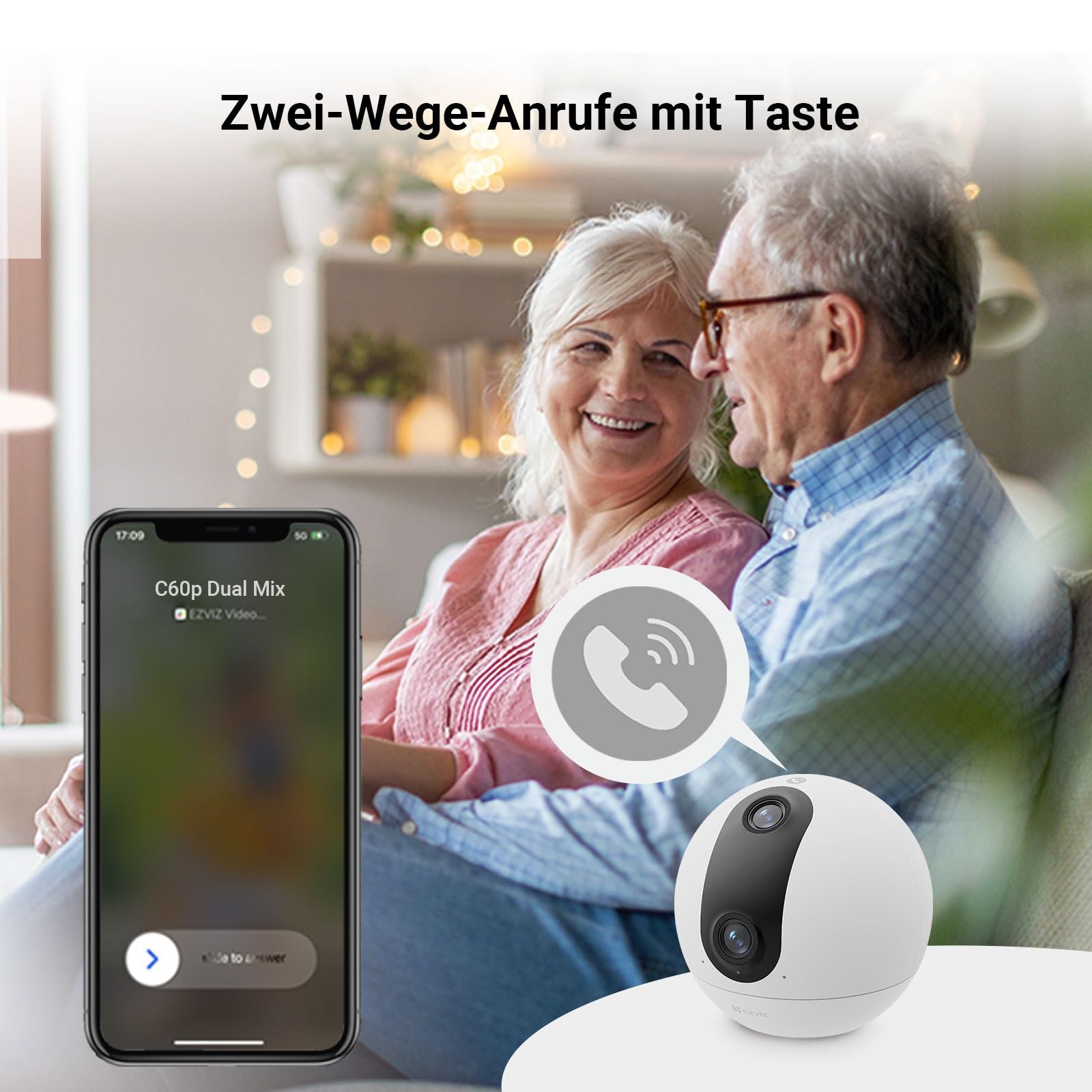 EZVIZ C60p 2K+ Dual-Objektiv Innenkamera mit Dualband WLAN und 360° PTZ