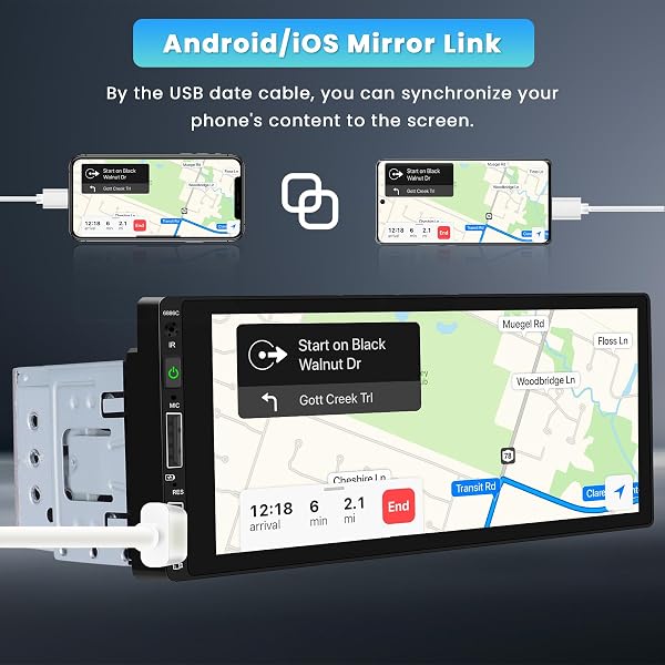 Inefala Wireless Carplay Radio Coche Bluetooth Pantalla 1 DIN con Android Auto inalámbrico, 6,9" Pantalla Táctil Autoradio Bluetooth con Mirror Link FM USB Type-C Mic SWC Cámara Trasera - 3