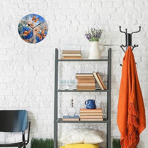 Miniatura 4 de ALAZA Decoración para el hogar, mariposa, flor, paisaje, naturaleza, paisaje redondo, acrílico, 9.5 pulgadas, reloj de pared silencioso sin tictac,