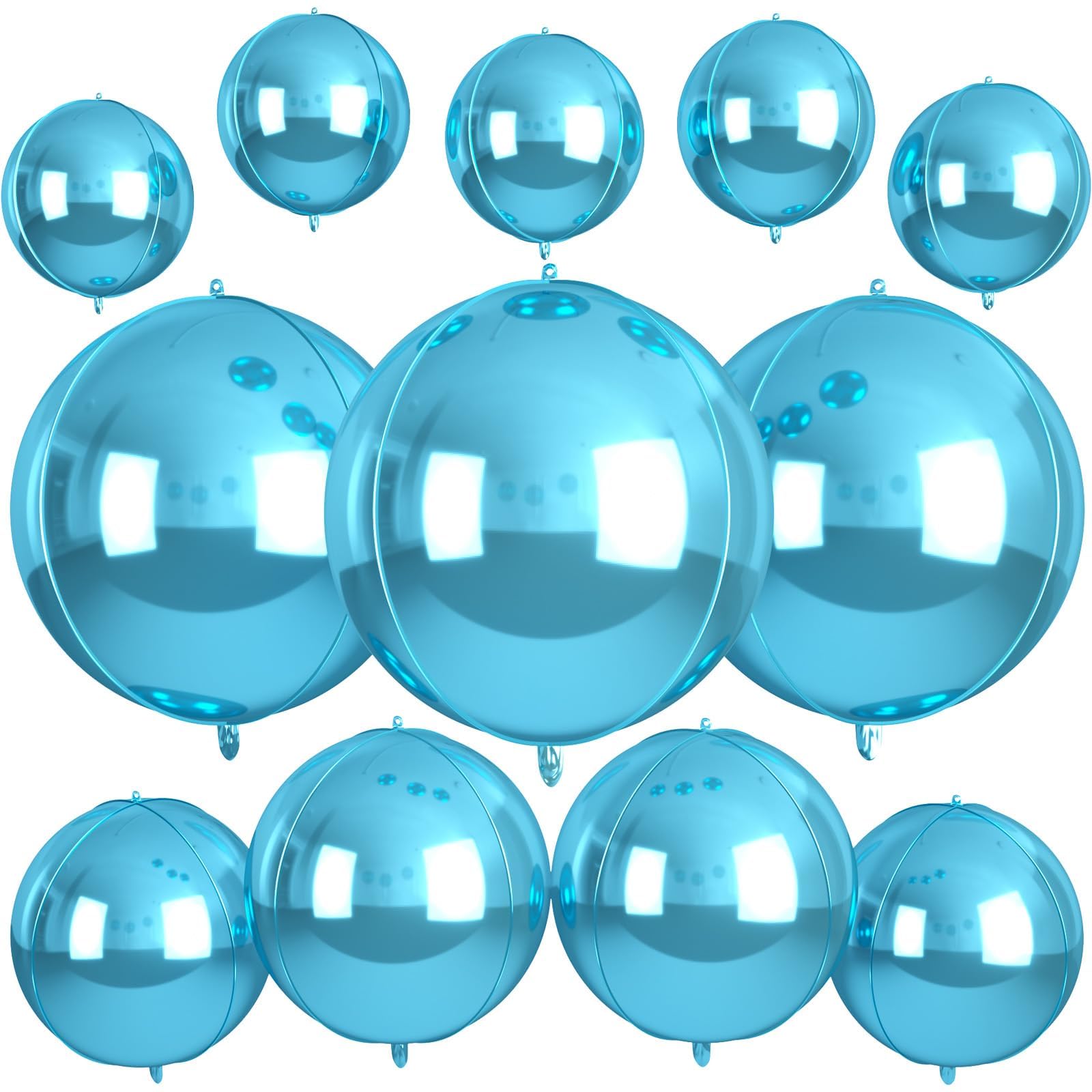 View 1 of 12Pcs Light Blue Round Balloons Foil, 22" 18" 15" 10" 4D Sphere Ball Balloon, Big Metallic Blue Balloons for Graduation Wedding Baby Shower Bridal Shower Birthday Party Decorations Supplies