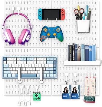 Peg Board, Pegboard Kit Wall Organizer Panels, White Pegboard Wall Organizer with Bins Hooks Shelves for Home, Craft Room, Garage Tool Storage, Kitchen, Workshop, Tool Organization