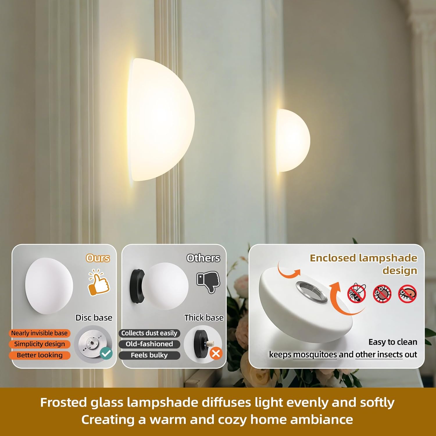 Globe Milk Glass Wall Sconce - Small 7 Inch Modern Round Lighting Fixtures, Mid Century Art Deco Indoor Ball Light, For Bedroom Bathroom Vanity Mirror Living Room Hallway Kitchen Bedside Mount Lamp