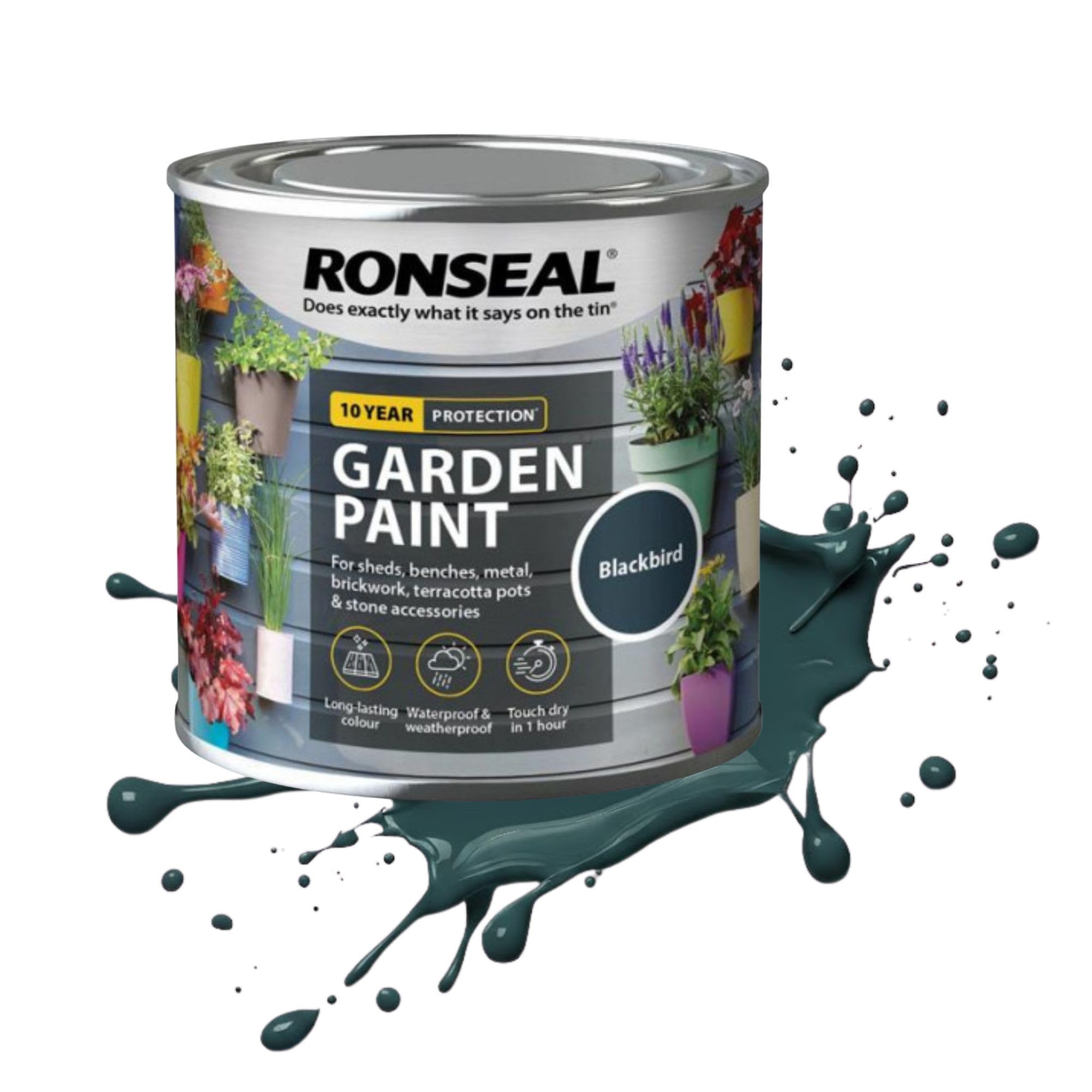 AOC24 250ML Garden Paint Blackbird, Water Based Outdoor Paints, Long Lasting Weather Resistant, Fast Drying Color for Wood, Bricks, Pots, Anti Crack Peeling DIY Paint (Blackbird, 250 M L)