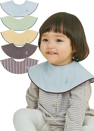 Miniatura 18 de Konny Juego de baberos para bebé, rotación de 360°, bandana suave y absorbente para niños y niñas, esenciales para bebés Baya roja, punto gris rosa,