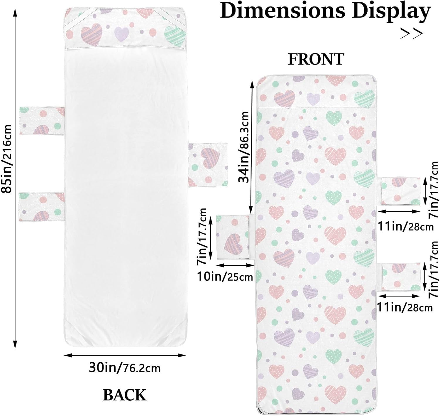 Cute Heart Lounge Chair Towel Cover with Side Pockets – 85x30in Foldable Chaise Cover for Beach, Pool, Patio, Spa