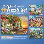 Bits and Pieces - 4-in-1 Multi-Pack - 500 Piece Jigsaw Puzzles for Adults-Each Measures 16" x 20" (46cm x 61cm)-Scenic Beauty by Artist Alan Giana