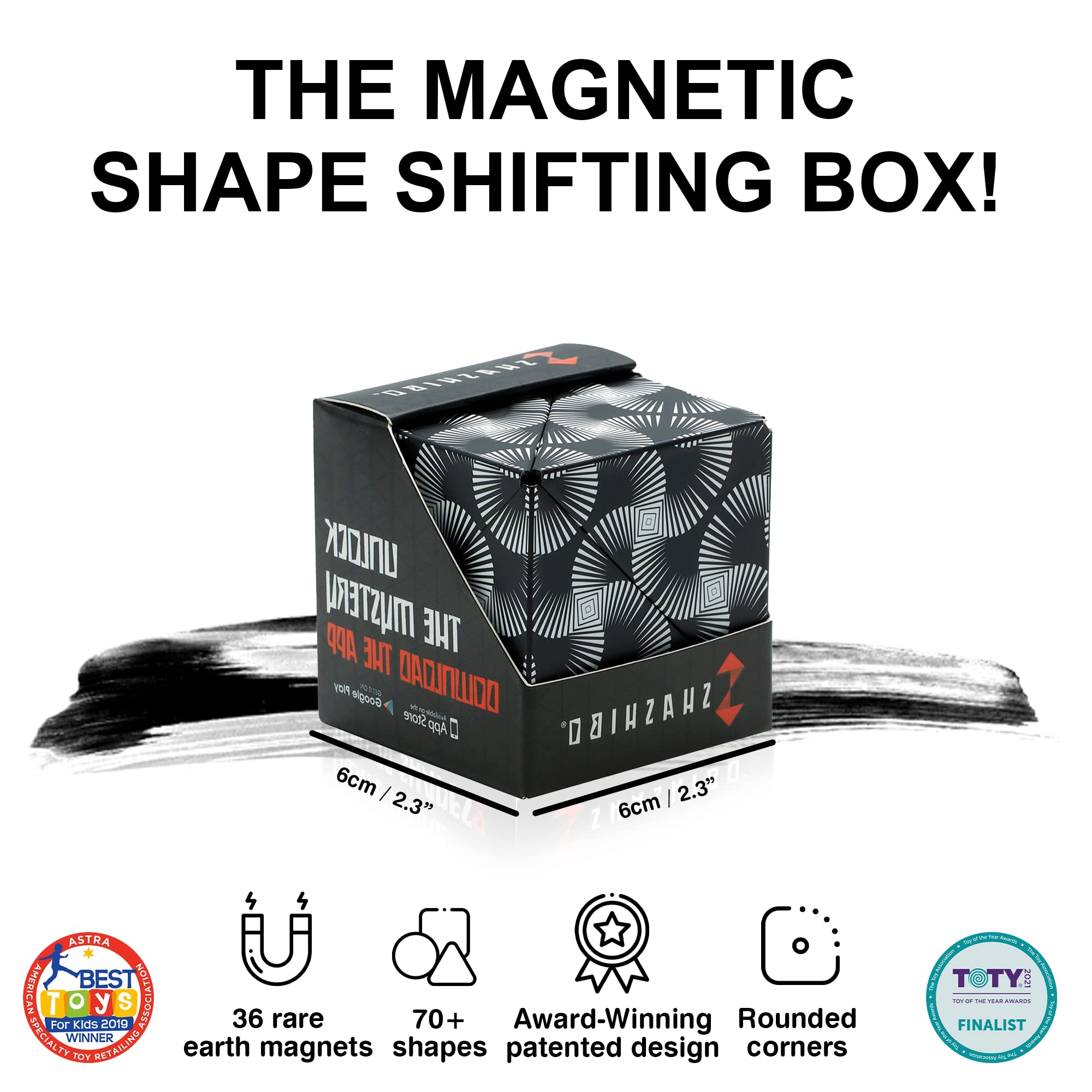 Shashibo Cubo Cambiaforma - Cubo Antistress, Pluripremiato e Brevettato, con 36 Magneti in Terre Rare - Oltre 70 Forme Diverse (Black & White)