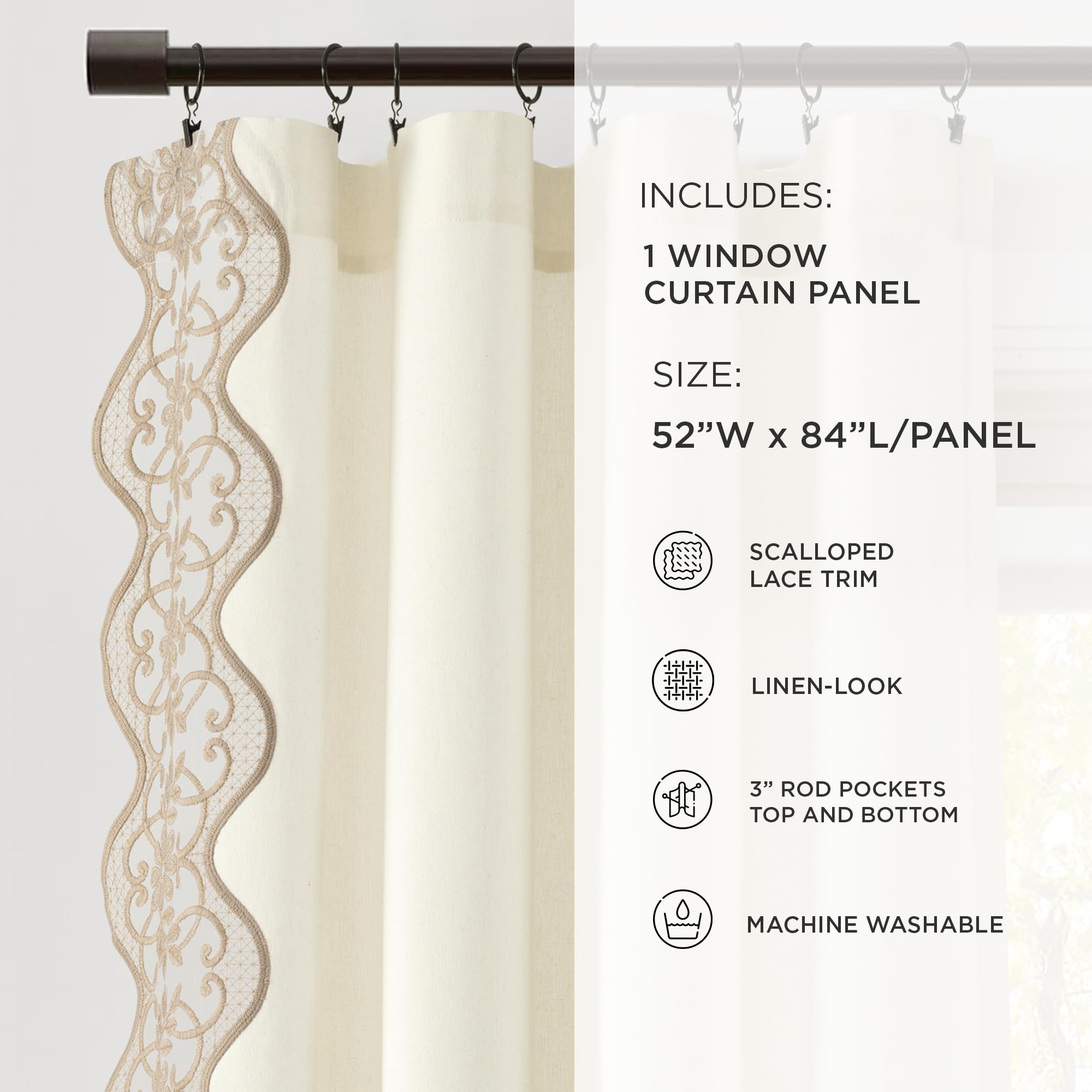 Amazon.com: Lush Decor Scallop Edge Lace Border Window Curtain