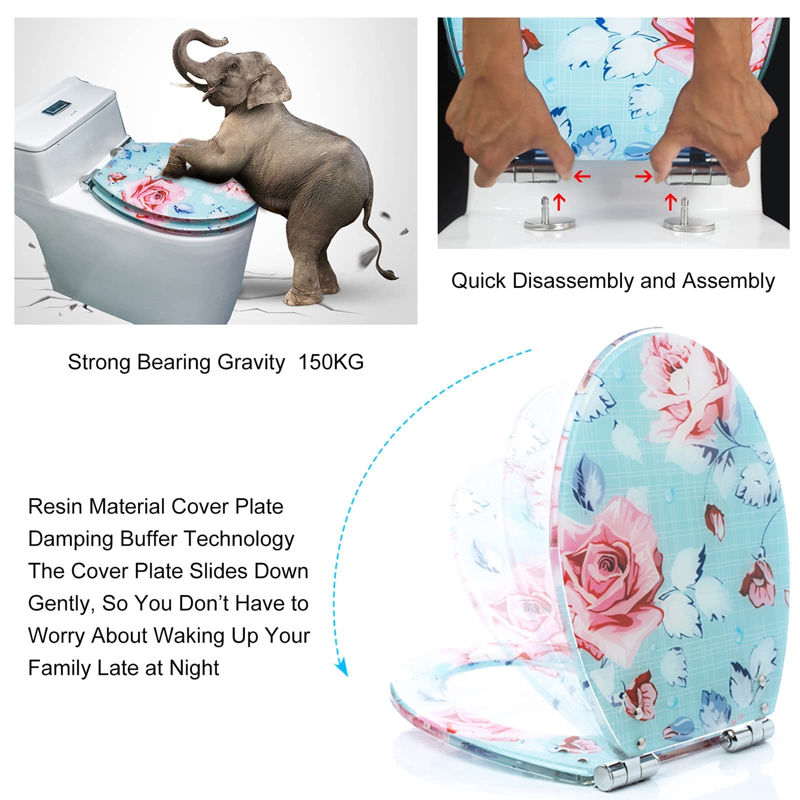 Tapa Inodoro 19 Patrones Diferentes, Tapa De WC Espesar, Tapadera WC Con Sistema De Bisagras De Cierre Suave, Antibacteriano E Impermeable, Cómodo E Higiénico (Color : N)