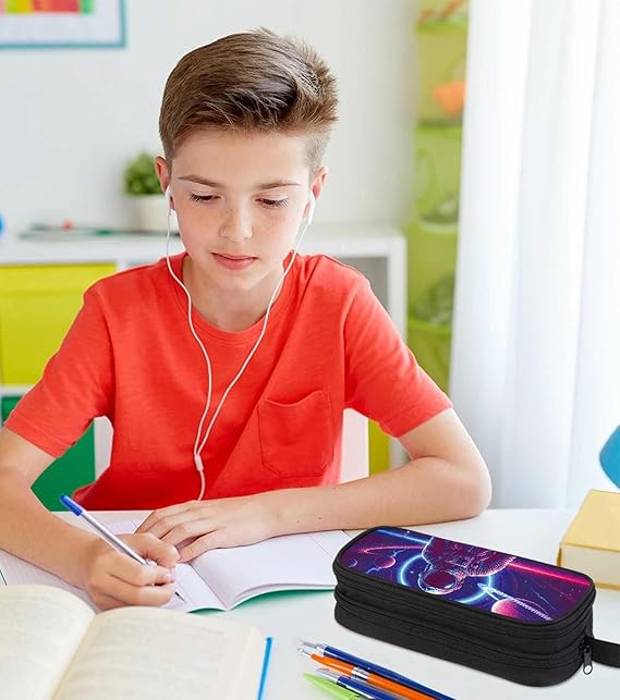 Astronaut Pencil Case for Boys Girls, Large Pencil Pouch for Kids and Students, Double Zipper with Pen Bag Organizer, Polyester Big Capacity Pen Box for Children Age 6+