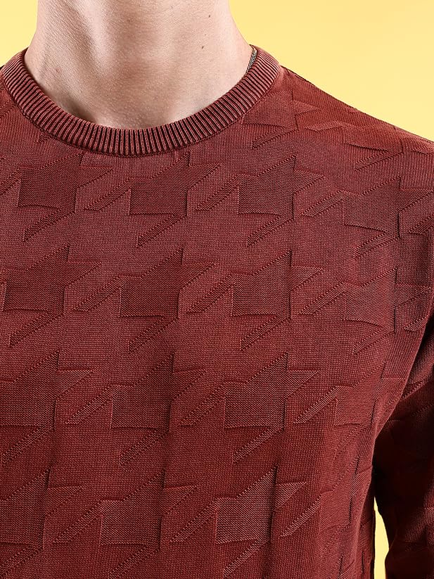 Image of The Indian Garage Co Men's Cotton Regular Fit Overdyed Crew Neck Sweater