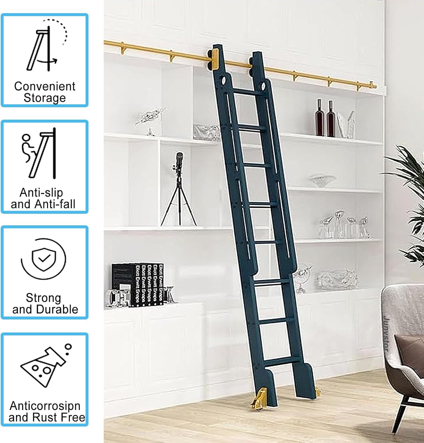 Rolling Library Ladder 3.3-20FT Extension Kit Hardware Kit, Mobile Ladder Track/Rail with Track Connector, Stand Up Tensible Slide Roller System Hardware Kit(12ft/366cm Track kit)