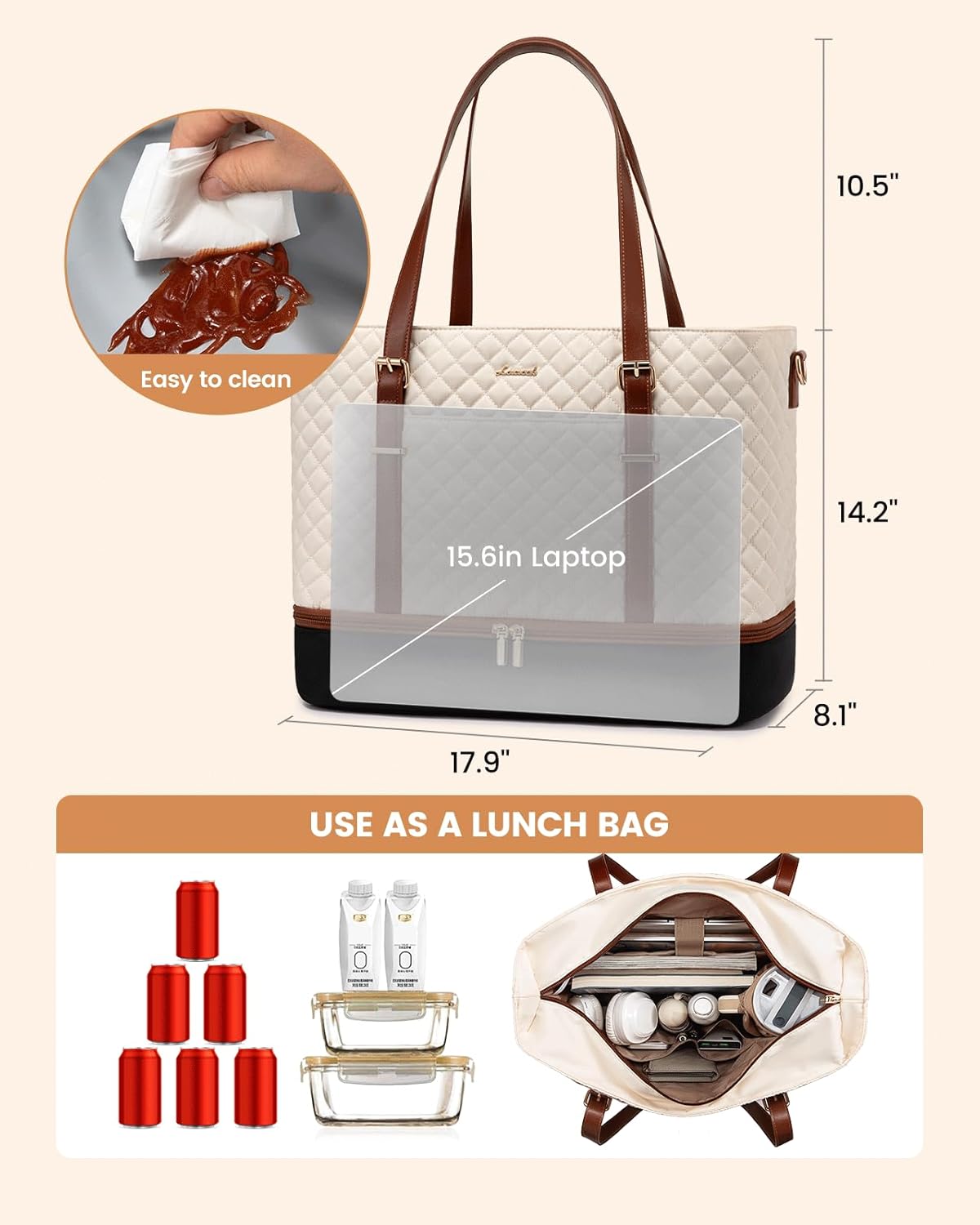 LOVEVOOK Lunch Tote Bag for Women, 15.6 Inch Laptop Work Bag With Lunch Compartment & Large Cup Holder, Lightweight Work Briefcase for Travel, Bussiness, Teacher - Image 7