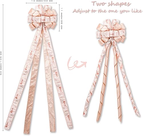 Miniatura 4 de Hismir Decoración para árbol de Navidad con lazo de purpurina de 53 x 13 pulgadas con serpentina de cinta, copo de nieve rosa y dorado rosa