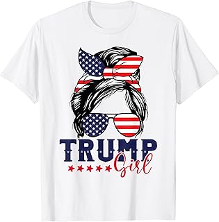 Trump Girl Messy Bun Trump 2024 Election American Flag T-Shirt
