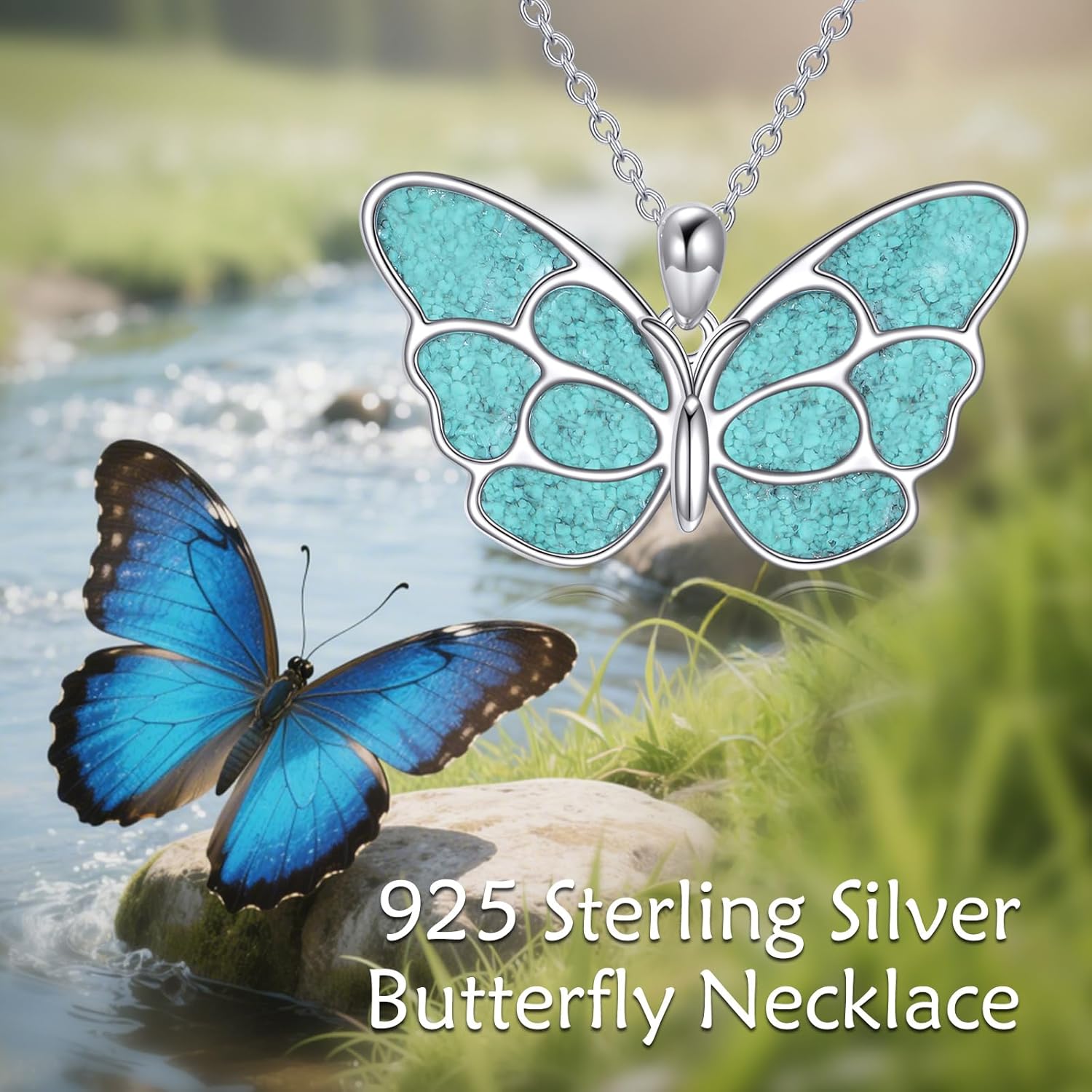 VONALA Butterfly Necklace for Women Sterling Silver Turquoise Butterfly Pendant Jewelry Gifts - Image 4