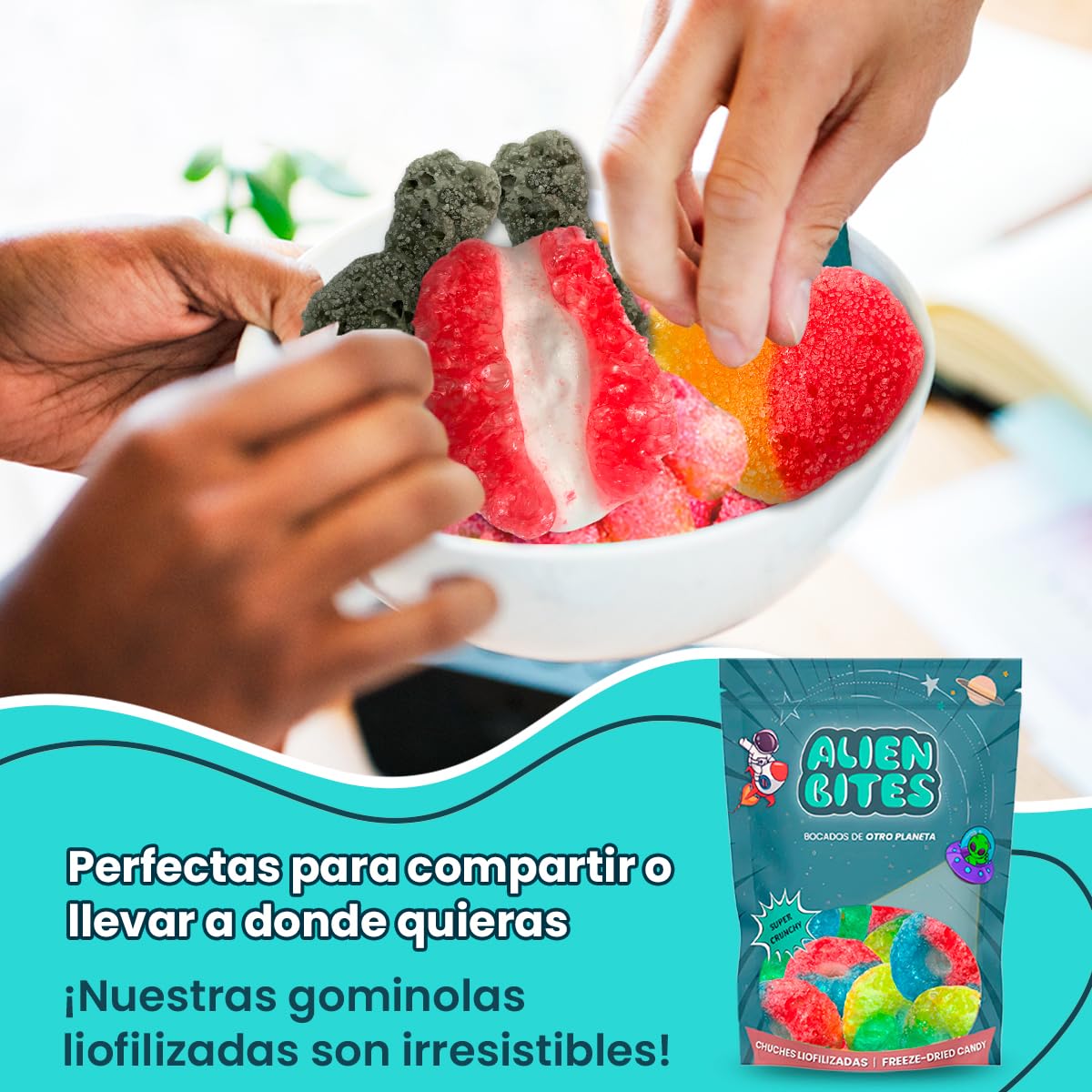Alien Bites Pack de 4 Bolsas de 50g Chuches Liofilizadas Gominolas Freeze Dried Sin gluten