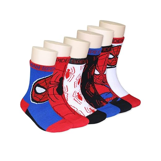 Marvel Super Hero Adventures Spider-Man Boys Toddler Crew Socks, 6 pack, Multicolor, 5-7 Years