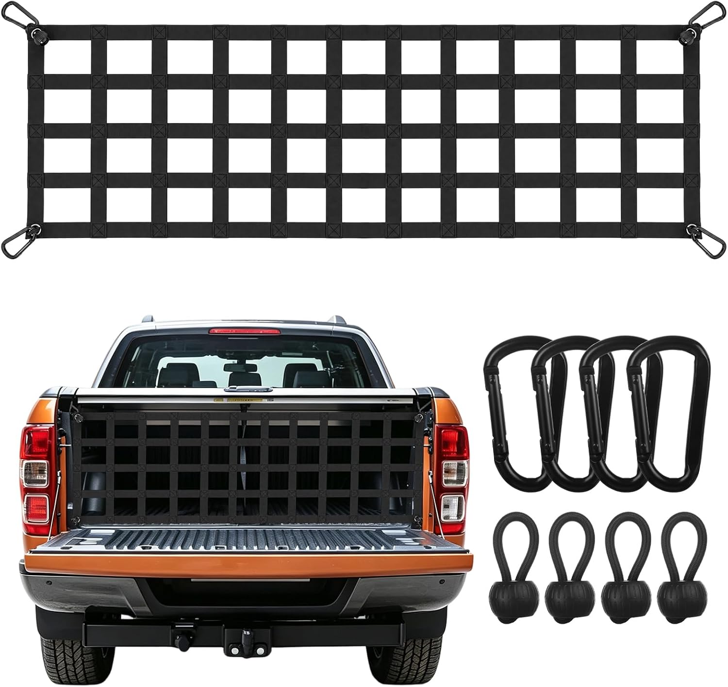 YAYODS 60"x18" Tailgate Net for Truck Bed, Heavy Duty Cargo Tailgate Cargo Net with 4 Adjustable Buckle Straps Fit for Trailer, Pickup, Boat, Jeep, SUV