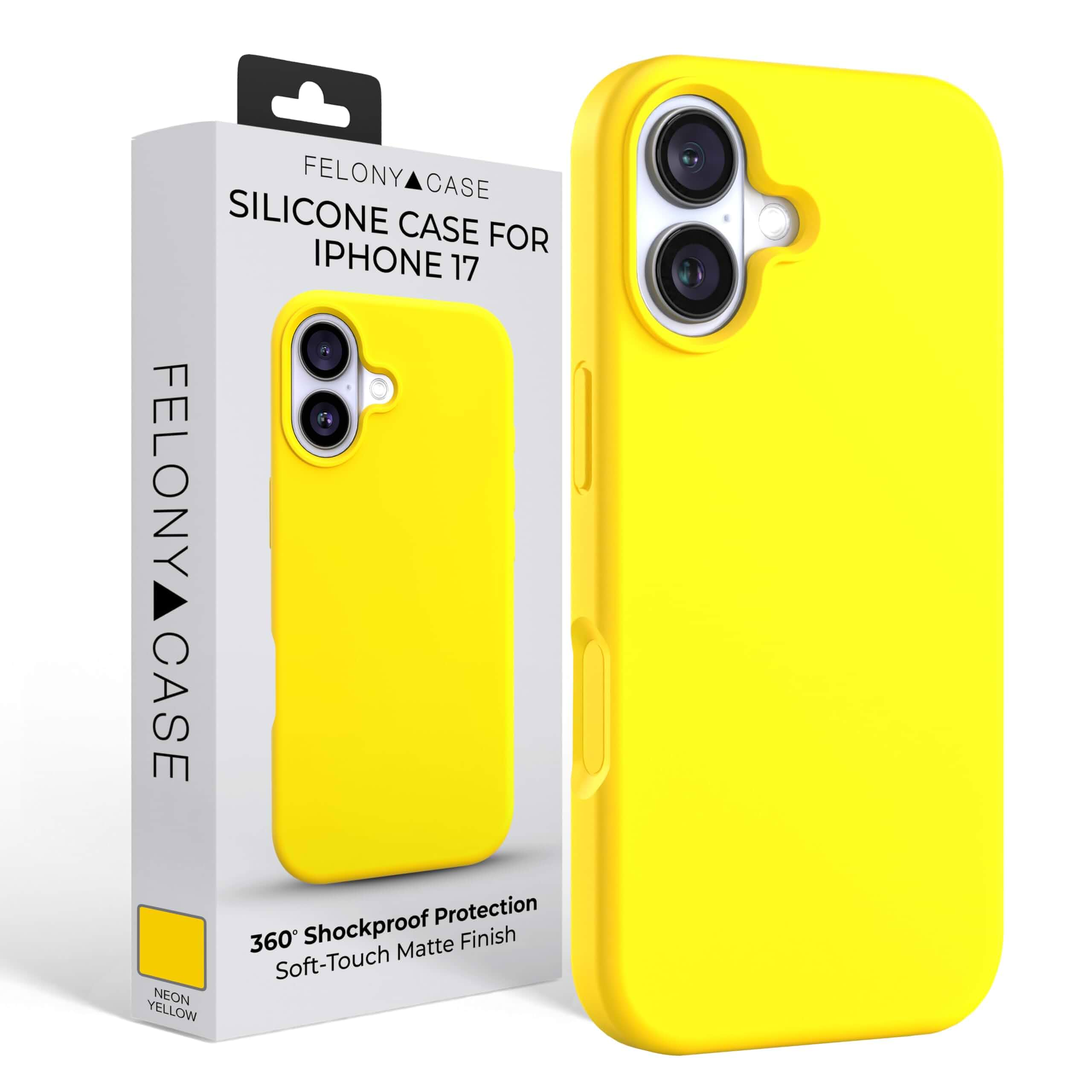FELONY CASE for iPhone 17, Shockproof Silicone Protection, Neon Yellow Microfiber Lining Silicone, Anti Shock Corners, Scratch Resistant Coating, Slim Design, Lightweight Grip, Raised Edges