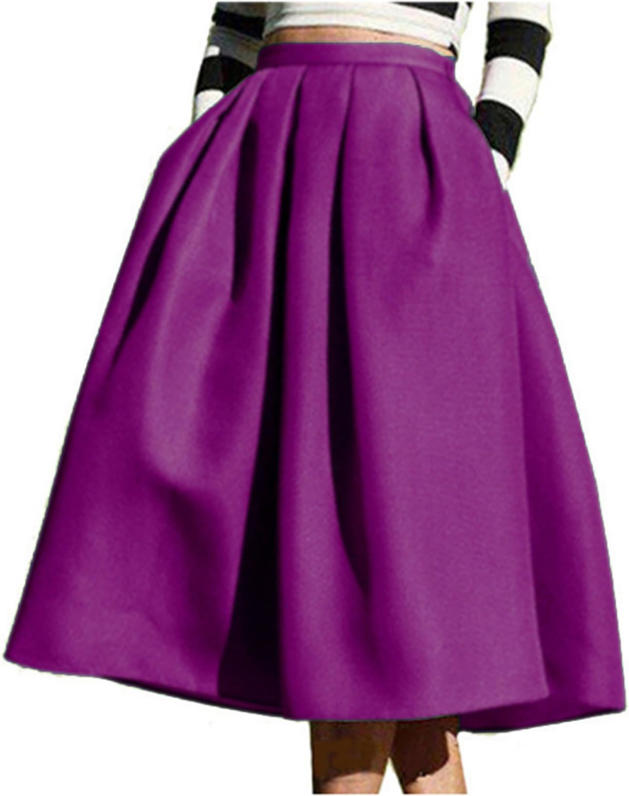 FACE N FACE Women's High Waisted A line Street Skirt Skater Pleated Full Midi Skirt