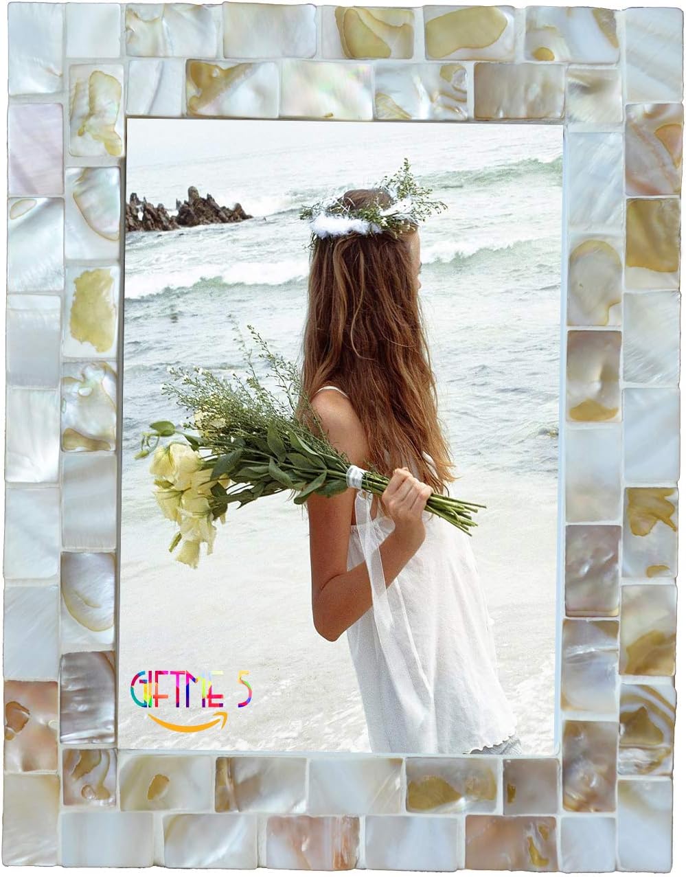 GIFTME 5 Mother of Pearl Photo Frame,Beach Picture Frame (5x7, Natural White)