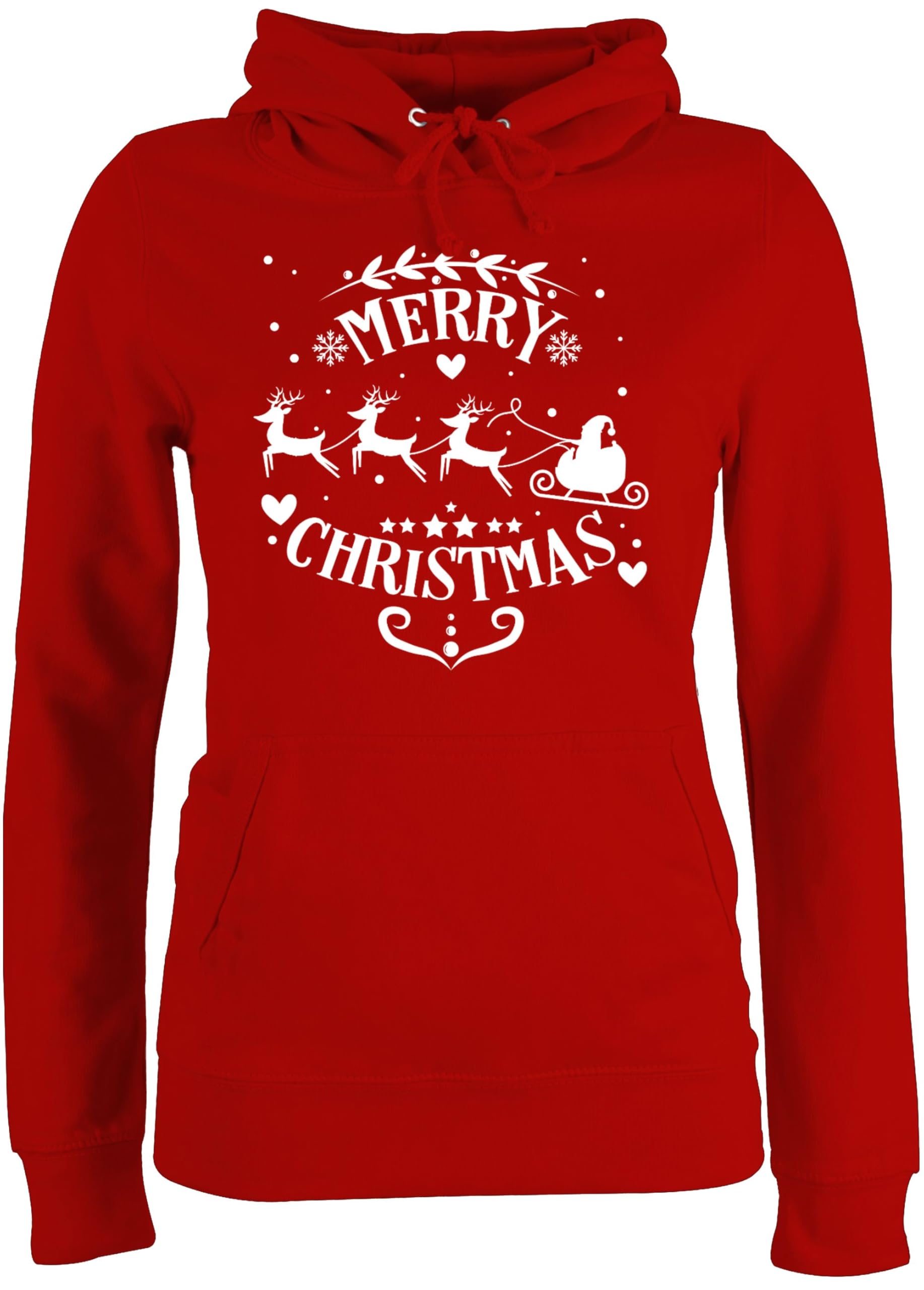 Shirtracer - Pullover Damen Hoodie Frauen - Weihnachten Geschenke Bekleidung - Merry Christmas Weihnachtsmann und Rentiere weiß