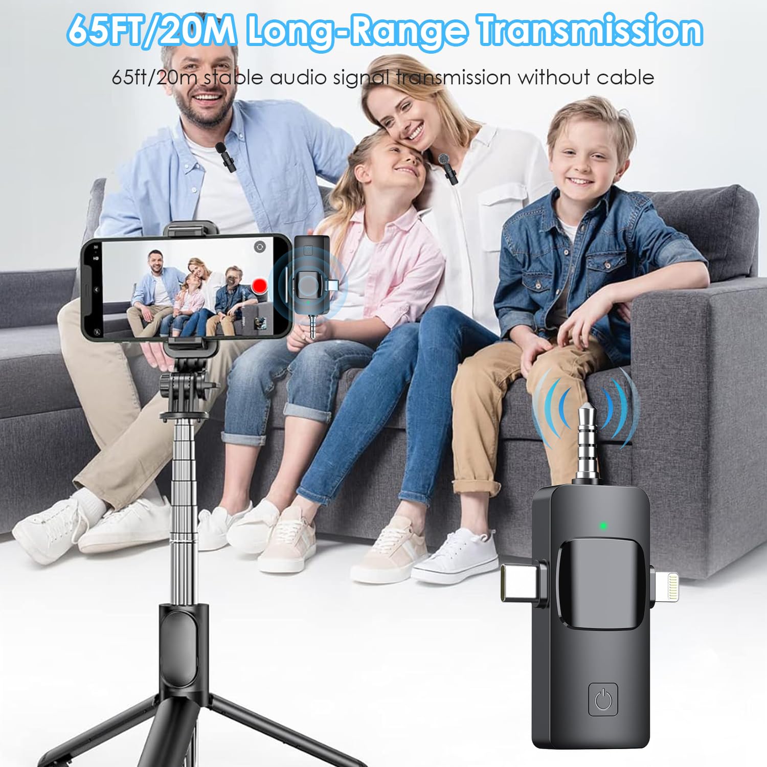 4 w 1 Bezprzewodowe Mikrofony Lavalier do iPhone'a, iPada, Androida, Aparatu Fotograficznego, Mikrofon, 2 Zestawy z Redukcją Szumów, Krystalicznie Czyste Nagrywanie do Vlog, YouTube, TikTok
