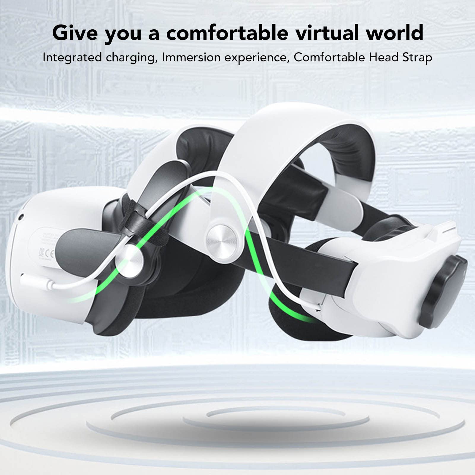 Correa para la Cabeza Comfort VR, Correa para la Cabeza VR de Esponja Ajustable Extraíble, Diadema VR Transpirable ABS para Quest 2, Correa para la Cabeza VR de 5300 MAh para