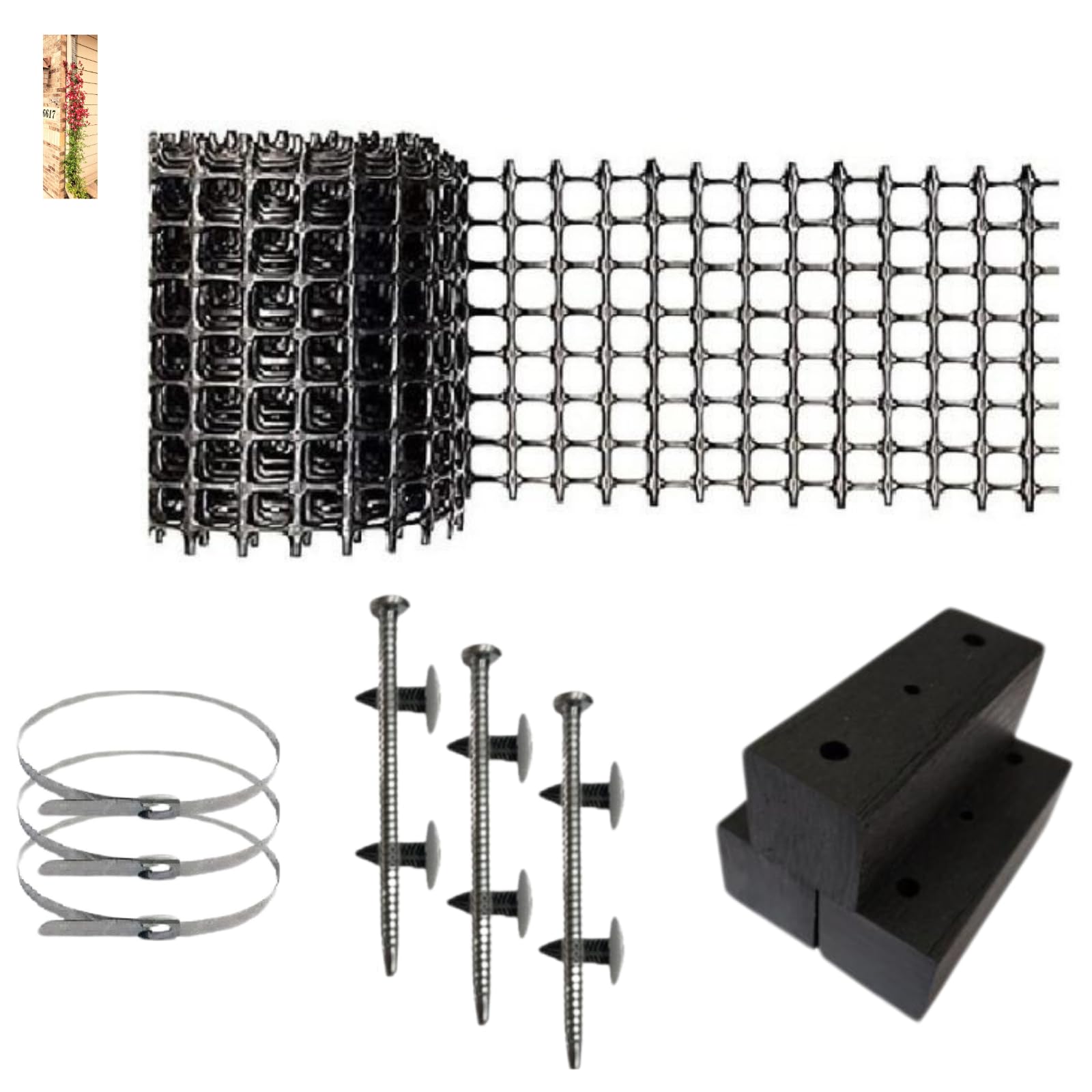 108″ Downspout Trellis for Climbing Plants Outdoors – Slim Vertical Plant Support with Brackets & Zip Ties (Black Mesh, 1 Pack)