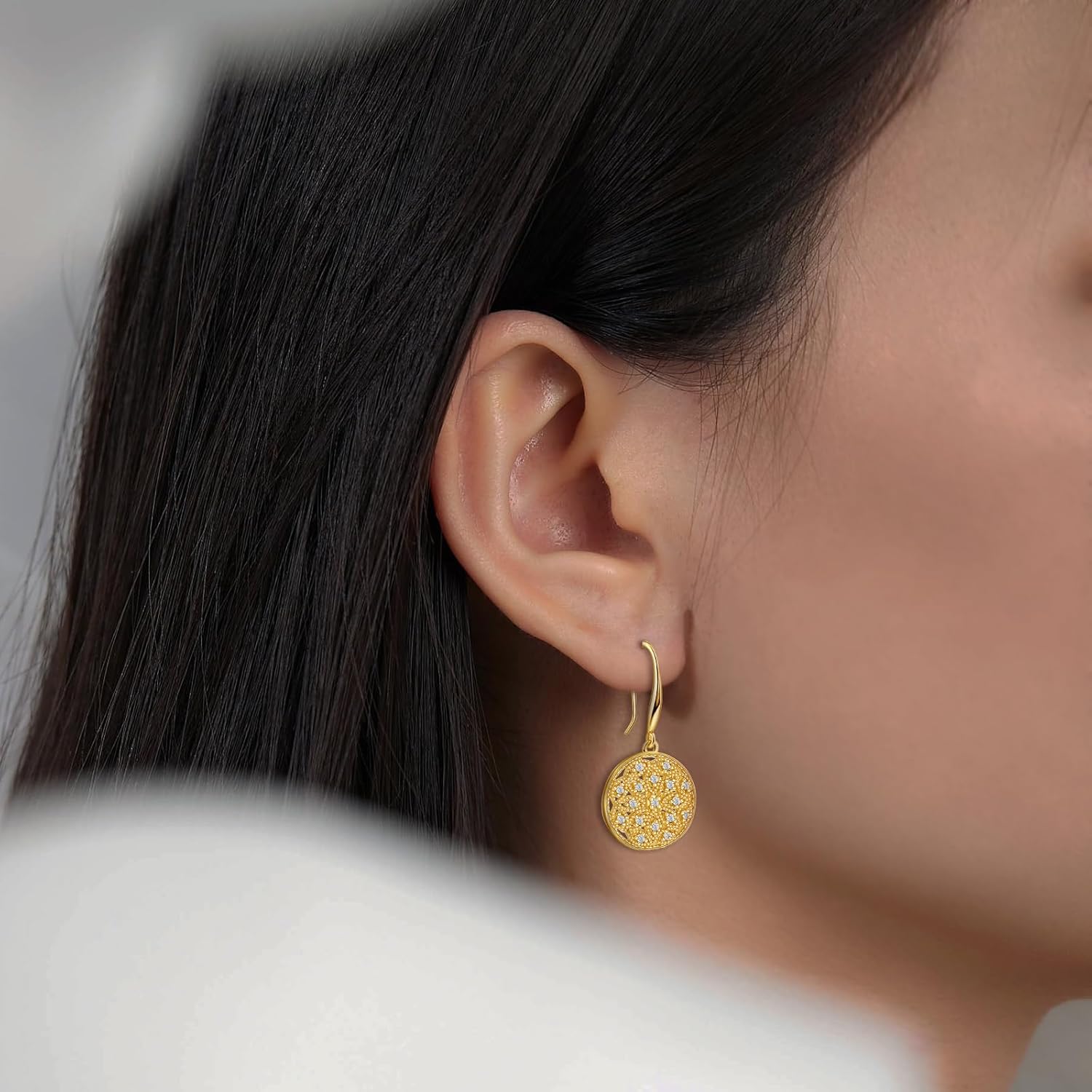 Sterling Silver Filigree Earrings for Women Hypoallergenic Cubic Zirconia Dangle Earrings Vintage Round Dangling Earrings Classic Jewelry Gifts for Wife Mother - Image 3