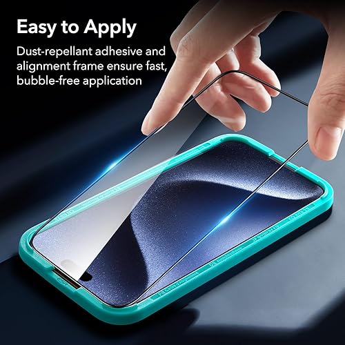 Miniatura 8 de ESR Juego de 3+1 protector de pantalla Armorite para iPhone 15 Pro Max, vidrio templado ultra resistente, marco de fácil instalación, paquete de 3