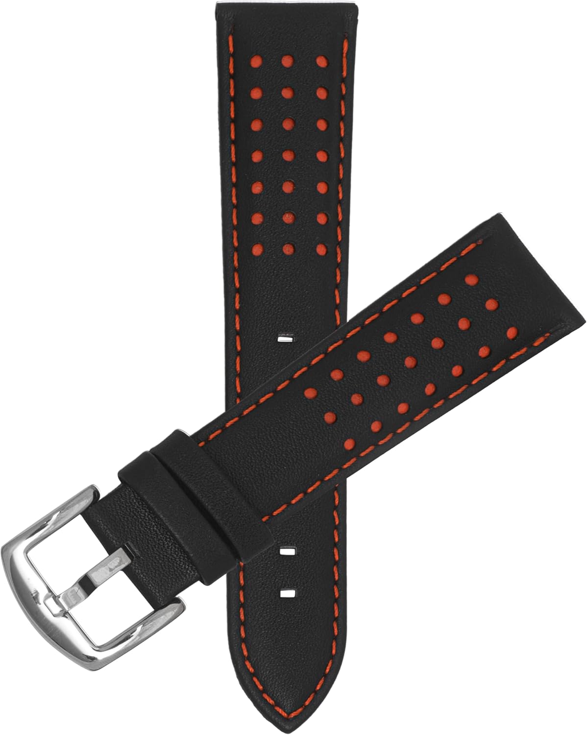 Bandini Mens Leather Watch Band Rally Strap - Perforated Italian Leather Racing Watch Band for Omega, Seiko and More - 20mm, 22mm - Many Colors