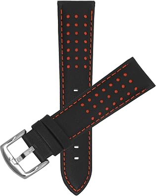 Bandini Mens Leather Watch Band Rally Strap - Perforated Italian Leather Racing Watch Band for Omega, Seiko and More - 20mm, 22mm - Many Colors