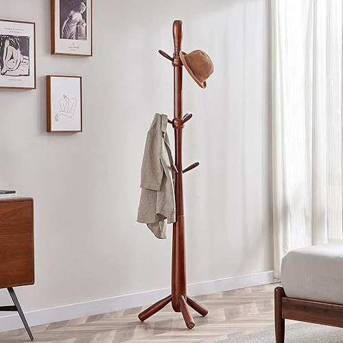 Miniatura 9 de SEMIR Perchero independiente, árbol de madera con 8 ganchos para bolso y sombrero, perchero resistente para dormitorio, oficina, entrada, pasillo