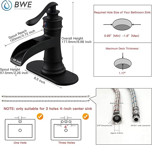 Miniatura 6 de BWE Grifo para baño, Grifo mezclador para lavabo en cascada, Bronce frotado con aceite, 9197N