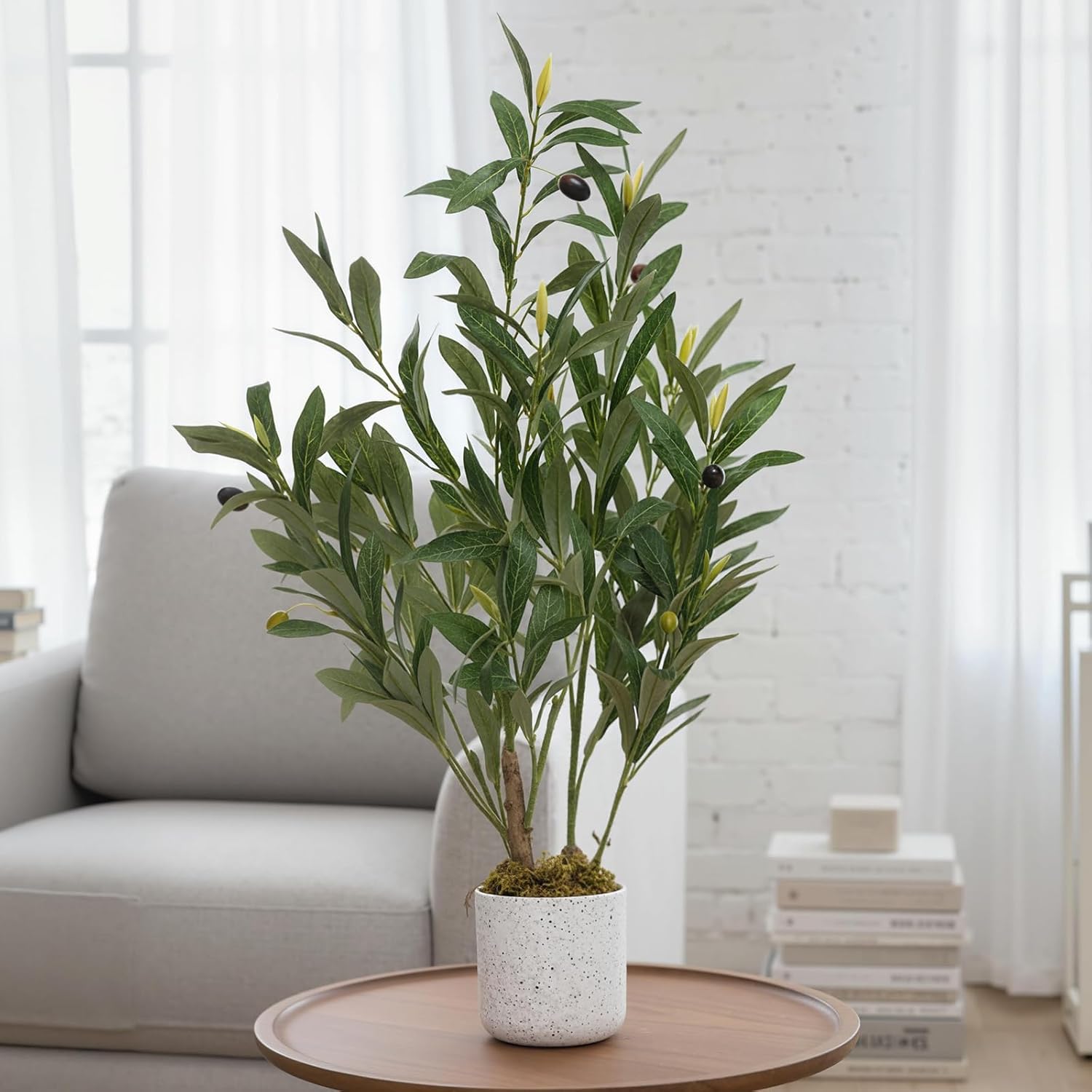 2ft Artificial Olive Tree with Pot, Lifelike Leaves & 8 Fruits, Small Artificial Olive Tree Indoor for Living Room Decor, Evergreen Fake Plants for Christmas Home Decor