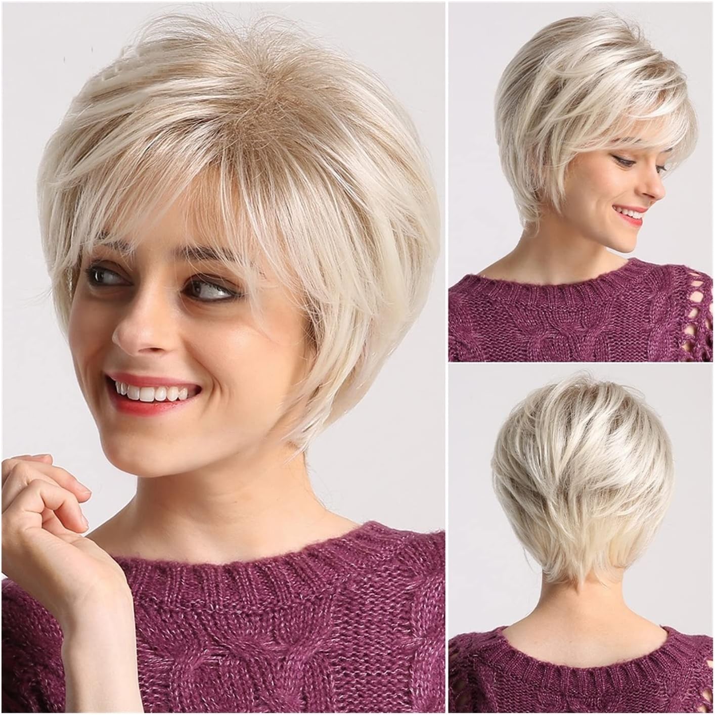 TOMYEUS Wigs for Women Short Hair Wigs with Bangs Light