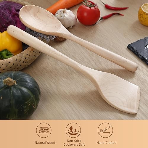 Miniatura 4 de Cucharas de madera para cocinar, cucharas de madera cómodas de mango grueso de 12 pulgadas, utensilios de cocina de madera para agitar, raspar,