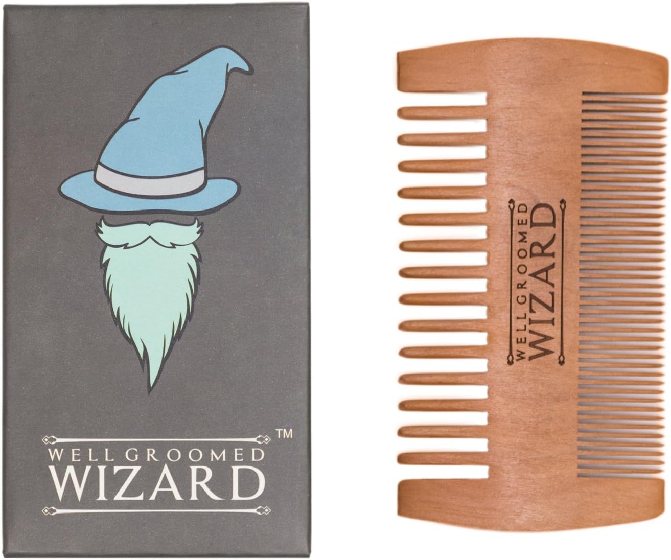 Well Groomed Wizard Wooden Beard Comb for Men, double sided Anti-static Beard Grooming Comb
