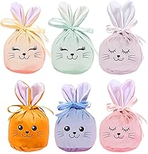 HERZONE 6 Pack Easter Bags for Filling with Easter Bunnies Fabric for Filling, Gift Bags, Easter Hampers (Multi-Colour, 6 Pcs)