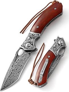 DRACHENADER Pocket Knife Damascus Made of Damascus Steel with Clip Vg10 Core Wooden Handle Gift for Knife Lovers