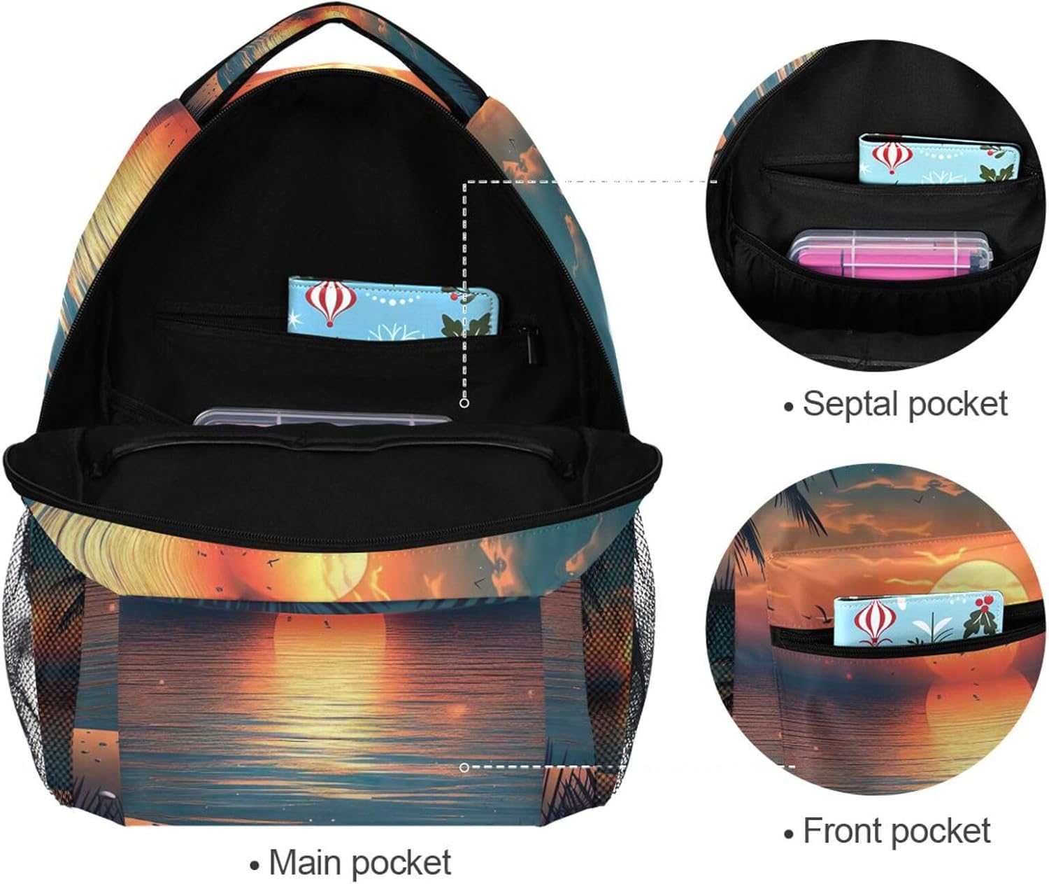 YETTASBIN Sunset Beach Backpack for Men Women, Waterproof High/Middle School Bookbag Lightweight Laptop Travel Daypack with Multiple Pockets for Teens Boys Girls