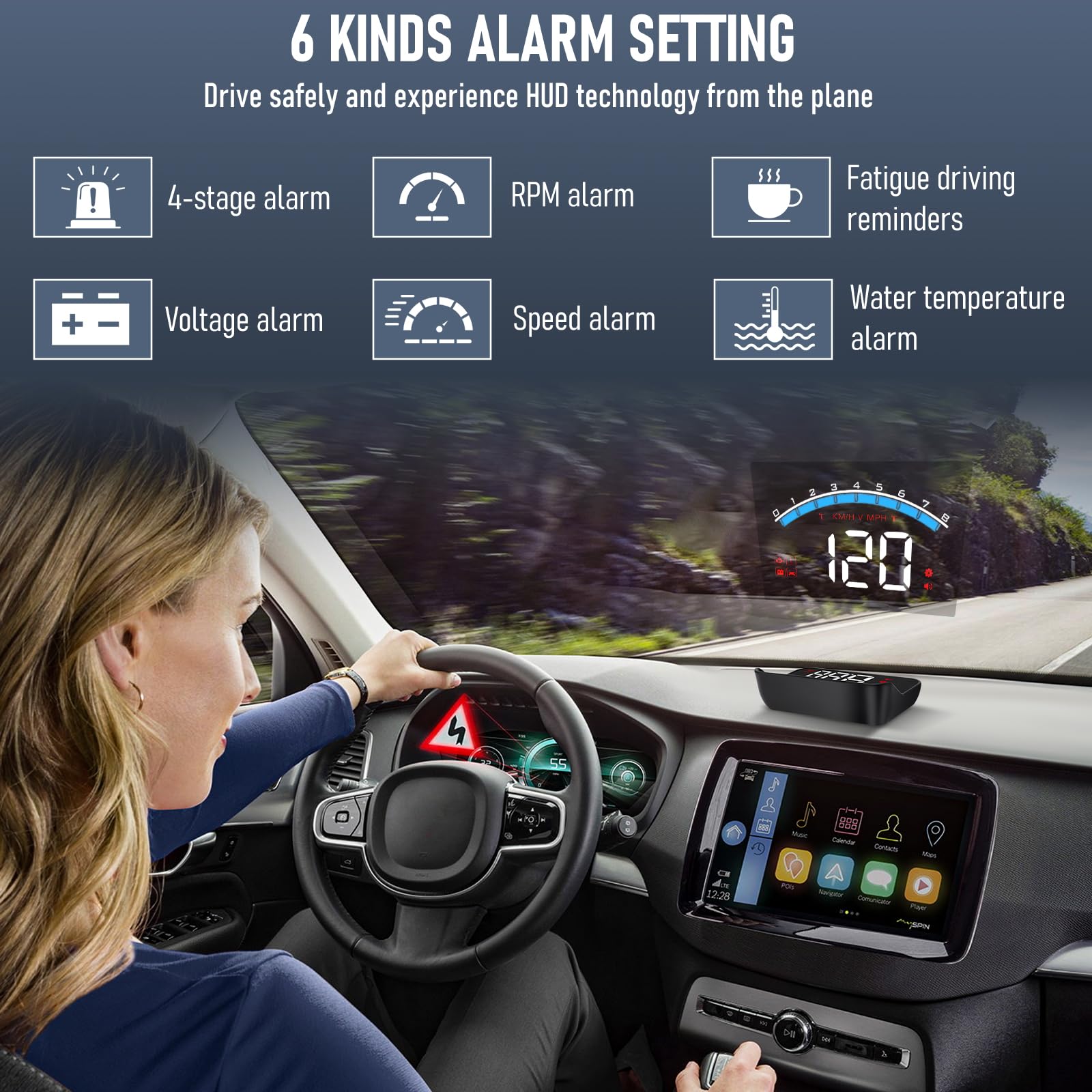 KAOLALI M6S Coche Heads-up Display, OBD2 Velocímetro Coche MPH, Parabrisas Proyector, Pantalla de 3,5 Pulgadas, con La Velocidad MPH, Pantalla de Temperatura del Agua Alerta de Seguridad de Velocidad