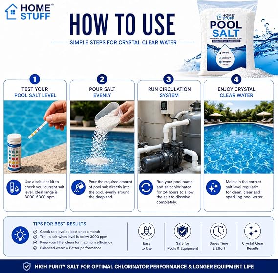 Home Stuff Pool Salt, High Purity Fast Dissolving Swimming Pool Salt for Salt Chlorinator Systems (15kg)